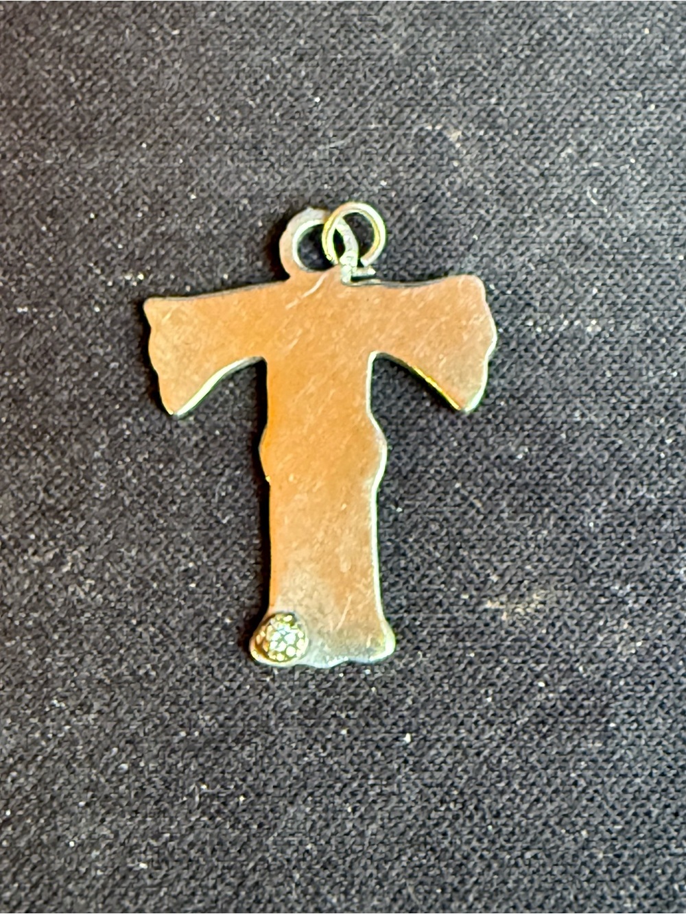 Vintage Silver “T” Pendant Charm with Rhinestone Accent